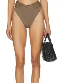 Tularosa Brown High Waist Bikini Bottom LARGE Ribbed Cheeky Lexi Revolve $88