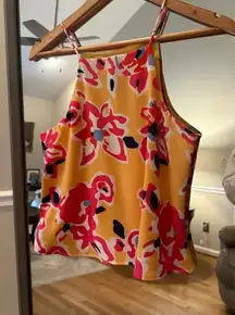 Crosby by Millie B Tank Top XS Yellow Floral Women's