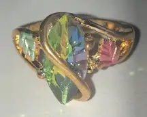 Vintage Mystic Rainbow Multicolor Gemstone Gold Tone Ring