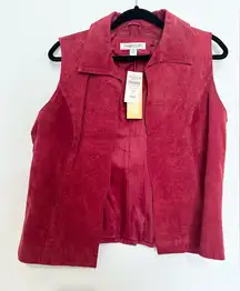 Coldwater Creek size medium leather red tooled vest sleeveless NWT
