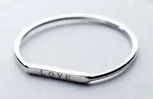NEW Women's Dainty White Gold-Plated S925 LOVE Bar Band Ring‎ Size 7