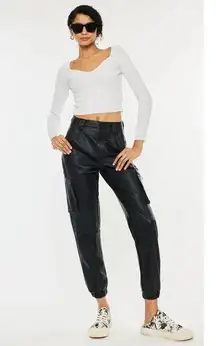 KanCan Rooney Ultra High Rise Faux Leather Joggers Pants Womens 24 Moto Biker
