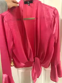 Pink Silk Front Tie Blouse 