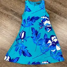 Lauren Ralph Lauren Dress Women Size 6 Blue Floral Mini Lined Keyhole Top Back
