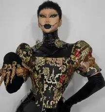 Brocade Jacquard Off Shoulder Paisley Paneled Bustier Puff square Renaissance