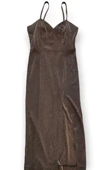 Vintage Betsy & Adam by Jaslene Brown & Gold Metallic Bodycon Midi Dress 5-6
