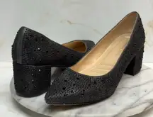 Adrienne Vittadini Fiona Pump Heels Woman 8 Black Beaded Block Heel Pointed Toe‎