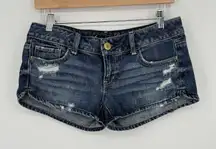 Vintage Y2K American Eagle Dark Wash Micro Mini Low Rise Jean Short Sz 2