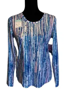 Reel‎ Legends Womens Top Size Small Glowing Lines Money Blue NEW