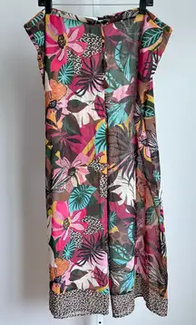 Bleu Rod Beattie Floral drawstring tropical floral sheer wide‎ pants  Size S