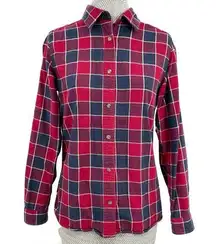 Cabelas Flannel Button Down Plaid Fall Winter Holiday Red Navy Blue Shirt Size M