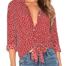 Faithfull The Brand Hosk Top Long Sleeve Pin Up Bow Red Size 4 Coquette Preppy
