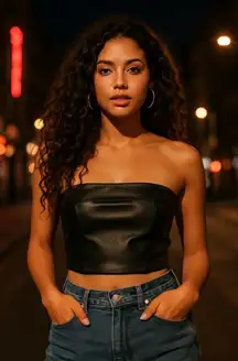 Fore Size S Faux‎ Leather Tube Top Black Cropped Going Out Top Baddie Cocktail