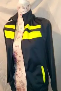 BCG L Zip Front Running Warm-Up Jacket Charcoal & Neon Yellow Highlighter