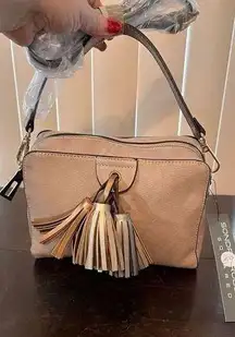 Sondra Roberts Beige tasseled crossbody New