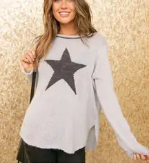 Metallic Star Crew Sweater Size S/M Wool Mohair Blend Grey