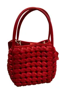 Anthropologie Women's Red Knotted Faux Leather Mini Tote Bag