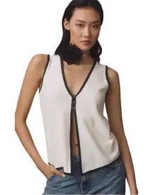Anthropologie Black Trim Color Block White  Button Front Vest‎ Stretch Crepe XL