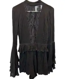 Clair De Lune Long Ruffle Sleeve Lace Front High Neck Romper Black Goth Witchy S