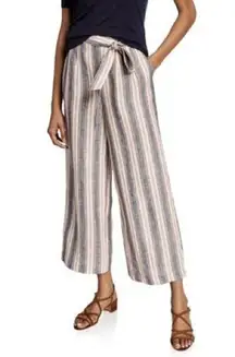 Frame Size 10 Striped Self Tie 100% Linen Wide Leg Cropped Pants
