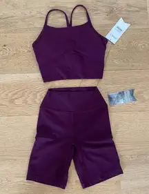 Stori Legend Crop Shelf Tank & Perseverance Fitted 7" Shorts in Mulberry