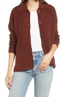 Madewell Carrabelle Wool Alpaca Polo Cardigan Sweater in Heather Mahogany Small