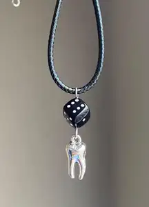 Handmade dice & tooth grunge funky style necklace🎲🦷