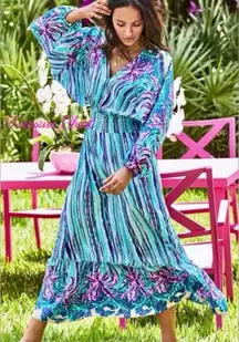 Lilly Pulitzer Alisha Midi Dress Shake Your Palm Palms Floral Caftan Dress