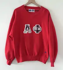 Vtg USA made 90's Alpha Phi Sorority Russell Athletic Sweatshirt L Red Plaid