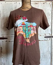 Brown Merry Texmas T-Shirt with Cactus Graphic
