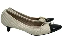 Paul Meyer Attitudes Regal Quilted Cap Toe Slip On Pumps Black Beige Low Heel 9B
