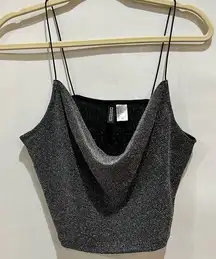 H & M‎ Divided Womens Camisole M Silver Sparkly Crop Spaghetti Strap