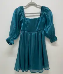 Thirty Thirty L A  Teal Dress with Puff Sleeves XS‎