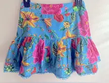 FARM Rio Blue Toucans Garden Tiered Cotton Skirt 100% Cotton Size Medium NWT