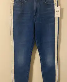 New NWT 7 For All Mankind High Waist Skinny w/ White Stripes 32” Waist