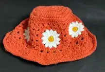 Handmade Orange  Flower Crochet Bucket Hat