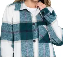 NEW 2X FLANNEL SHACKET JACKET Button Woven Twill Green White Purple Plaid NWT