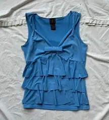 Inc international blue ruffle tank top with bow detail and knot straps