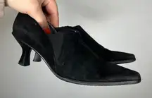 Stuart Weitzman Black Suede Pointed Toe Kitten Heel Ankle Booties Women