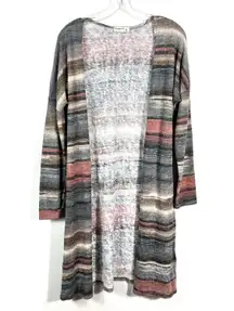 Boutique Muted Multicolored Striped Longline Lightweight Knit Caridgan
