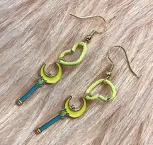 Yellow Heart Link Moon Wand Earrings