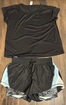 Champion C9 Women’s Small Workout Set T-Shirt Shorts Black Blue