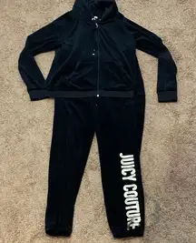 JUICY COUTURE 2 PIECE SET BLACK GOLD BLING LOGO JACKET SIZE LARGE PANTS SIZE MED
