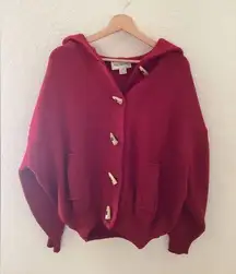 American Vintage Madrigal Carmel Red Hooded Sweater Cardigan Virgin Wool Toggles