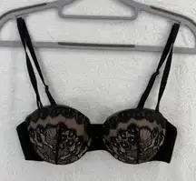 Wacoal 32B‎ Black Lace Overlay Padded Underwire Demi Bra