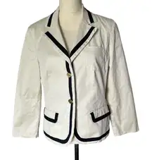 Talbots Blazer Womens Size 10 Ivory Tailored Black Trim Single Breasted Preppy