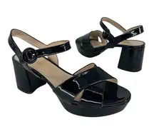 Prada Patent Leather Block Heel Platform Sandals Black