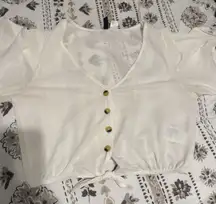 White Button-Front Tie Top