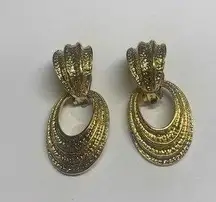 Signed Avon Earrings Gold Tone Clip On Clip-on Door Knocker / Convertible