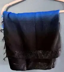 Blue to Black Ombre Sarong Scarf Swimsuit Cover Up with Paneling on Side
